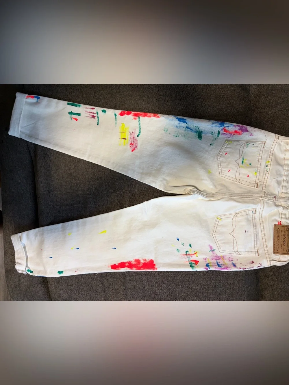 Ralph Lauren White Denim Jeans with Multicolor Paint Accents